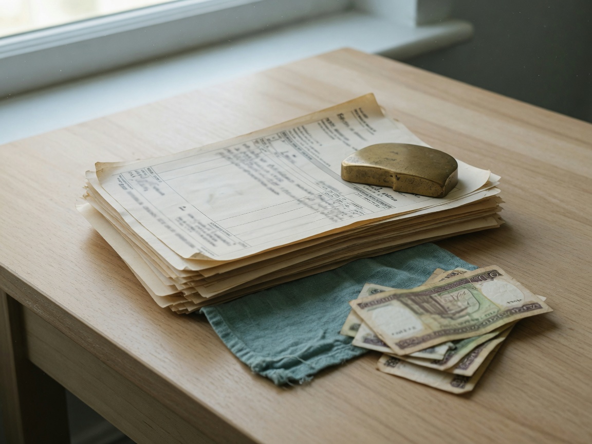 Invoices and papers on a desk